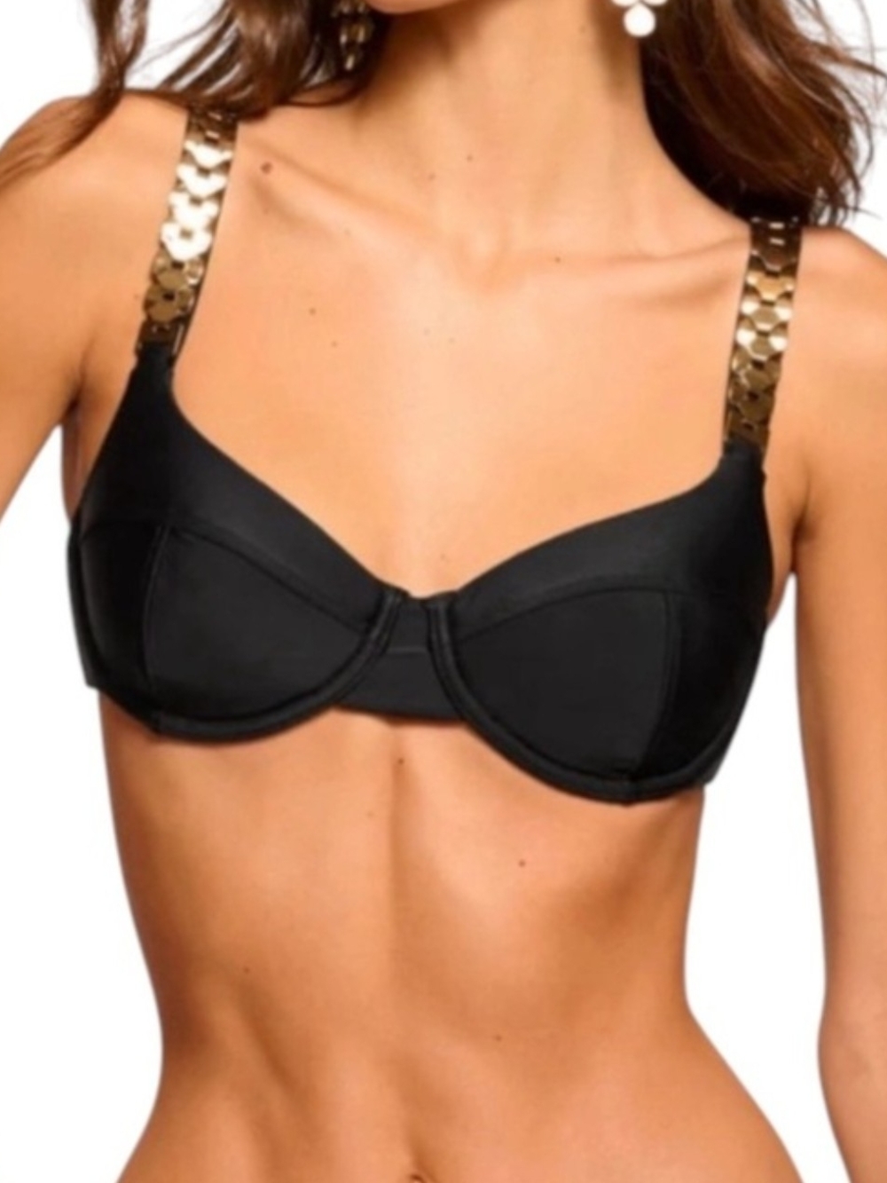 Ramy Brook Black Underwire Bra with Gold Sequin Straps
